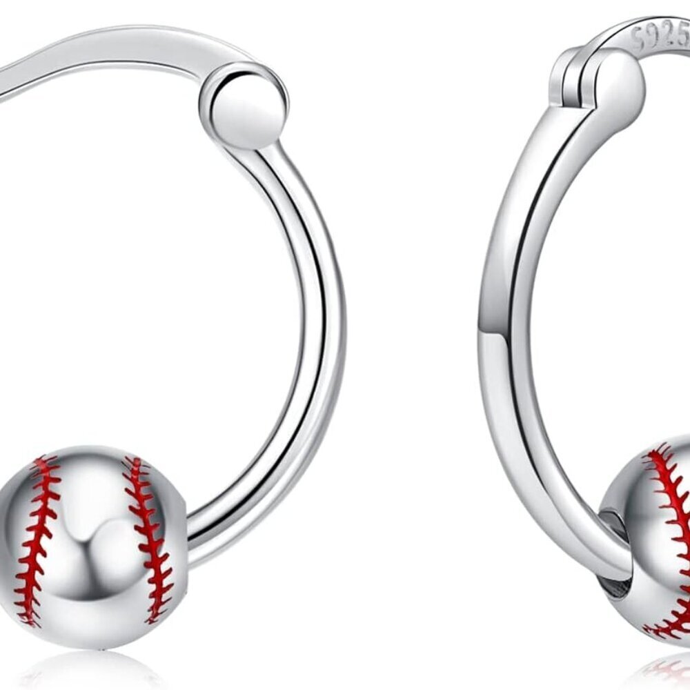 Sterling Silver Sports Hoop Earrings for Women Girls Baseball Football Basketbal
